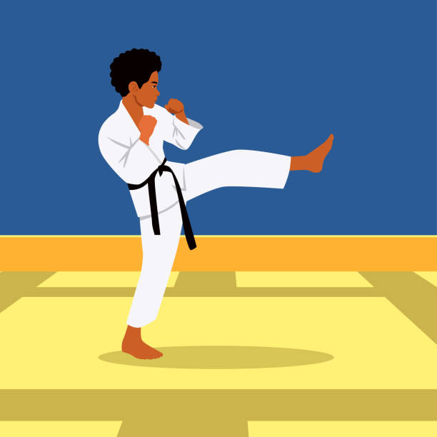каратэ боевые искусства тхэквондо додзё векторный клипарт мультфильм boy kick - do kwon stock illustrations