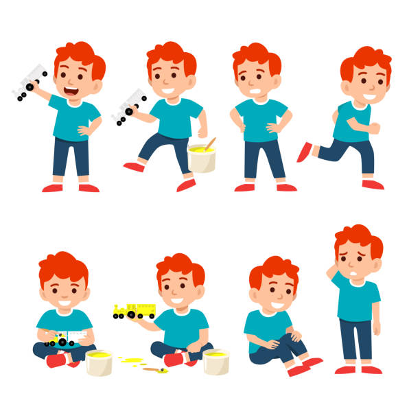 cute little boy character set flat vector illustration isolated on different layers, with editable vector file cute little boy character set flat vector illustration isolated on different layers, with editable vector file sad girl crouching stock illustrations