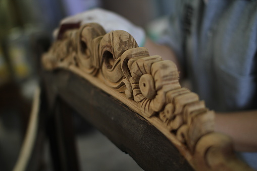 Old antique wooden carved ducks.