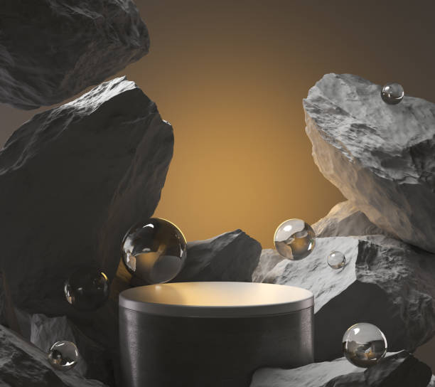 istock Black geometric Stone and Rock shape background, minimalist mockup for podium display or showcase 1407660518
