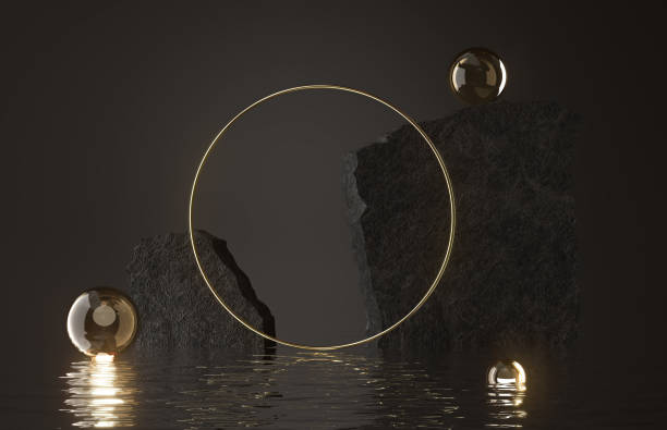 istock Abstract background, Stone with Liquid floor, Gold Circle Frame, 3d rendering 1407660534