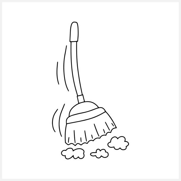 落書きほうきアイコン 孤立した手描きクリーニングサービス スケッチハロウィーンベクターストックイラスト eps 10 - broom sweeping cleaning work tool点のイラスト素材／クリップアート素材／マンガ��素材／アイコン素材