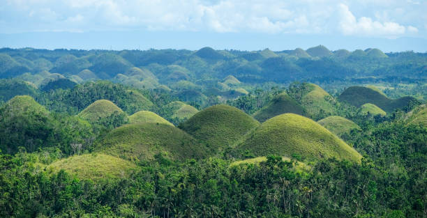 Chocolate Hills in Bohol, Philippines Bohol, Philippines - July 2022: The Chocolate Hills are a geological formation in Bohol Island on July 3, 2022 in Bohol, Philippines. chocolate hills photos stock pictures, royalty-free photos & images