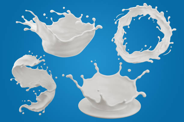 istock Set of Milk splash and pouring, yogurt or cream include Clipping path, 3d illustration. 1407664402