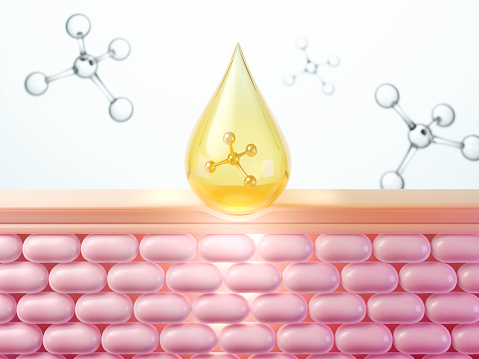 Cosmetic serum Oil drop on skin cell, Skin Repair, moisturizer, collagen serum, advertising background ready to use, 3D rendering