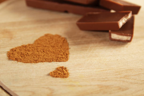 Heart shaped slices of milk chocolate and cinnamon