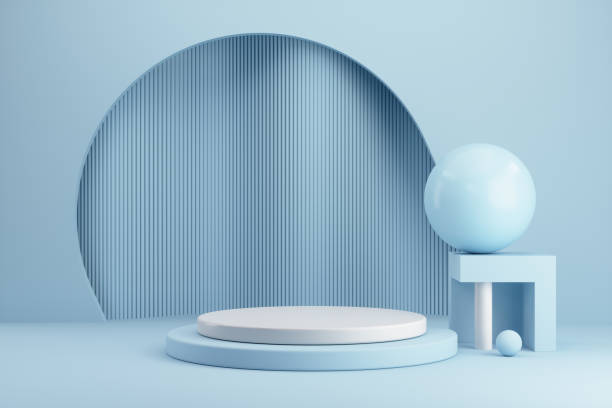 istock Mock up Podium Display for product presentation, blue Abstract background, 3d Scene render. 1407665822