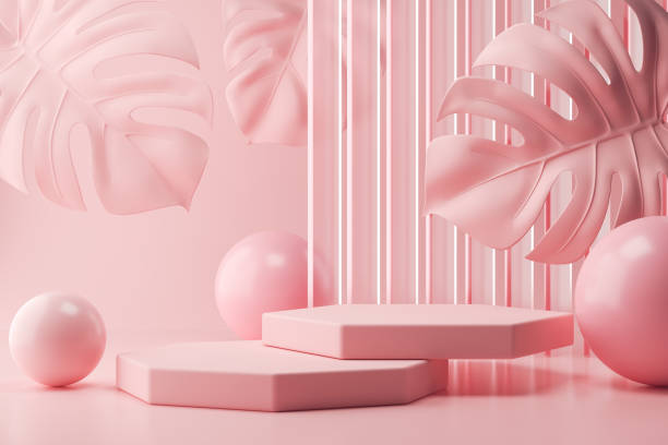 istock minimal pastel color product display podium pink background. 3d scene rendering 1407666052