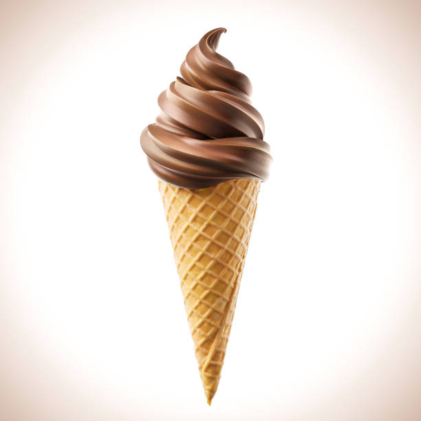 istock Chocolate ice cream cone with clipping path, 3d illustration. 1407666102