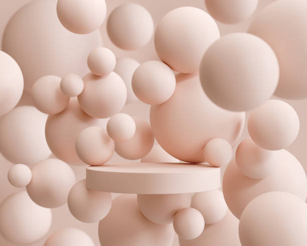 istock pastel Geometric Ball with empty podium, mock up Podium for Product Display scene, 3d illustration. 1407666724