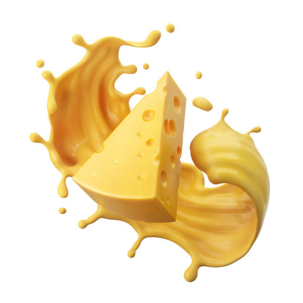 istock Cheese sauce splashing in the air with cheddar cheese, 3d rendering. 1407666725