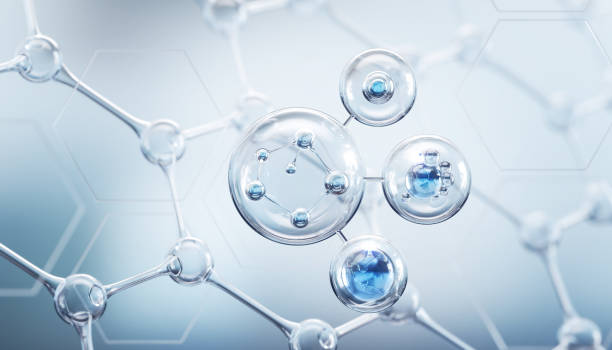 istock Cosmetic Essence oil Liquid Bubble with molecule background, 3d rendering. 1407666728