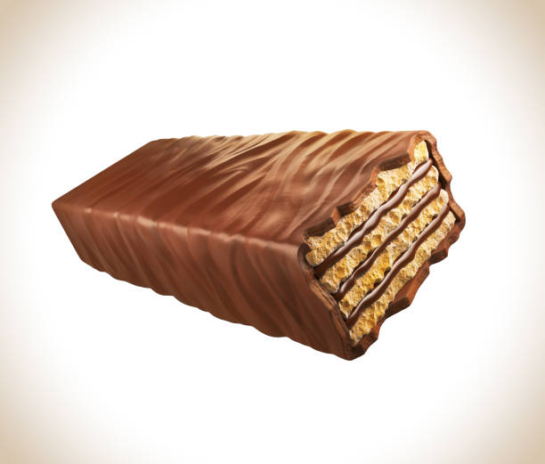 istock chocolate bar, Wafer covered with chocolate with Clipping path isolated white background, 3d illustration. 1407666781