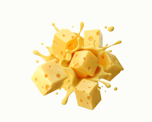 istock Cheese sauce splashing in the Heart Shape with cheddar cheese, 3d rendering. 1407666963