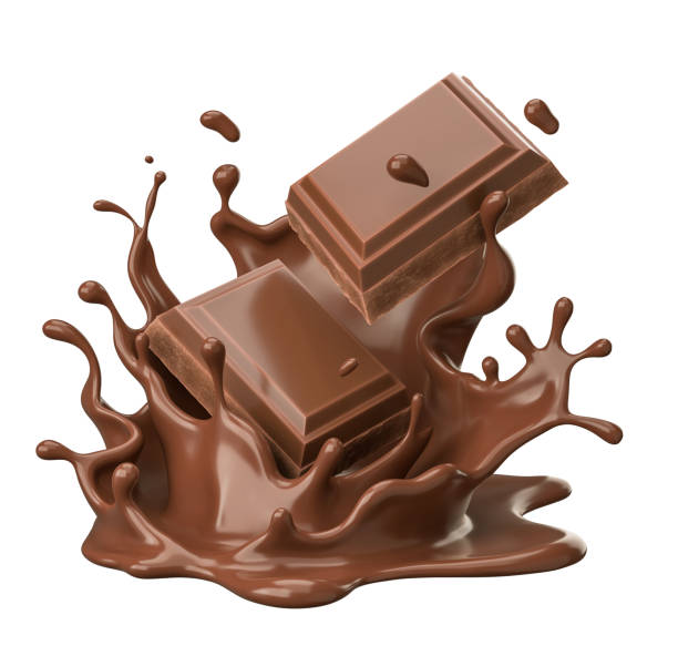 ikona tabliczki z ciemną czekoladą z rozpryskiwaniem kremu czekoladowego, ilustracja 3d. - chocolate candy bar block cocoa zdjęcia i obrazy z banku zdjęć