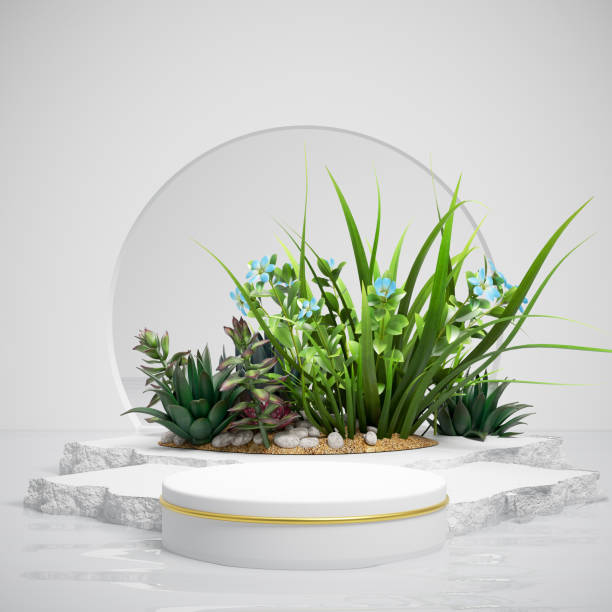 istock Abstract minimal scene with geometric Podium display background for product presentation, mock up, cosmetic product stand, 3d rendering. 1407667331