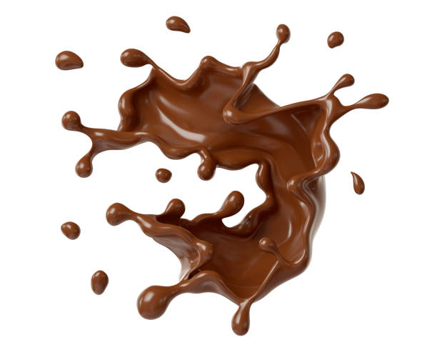 istock Brown Liquid chocolate splash or cocoa splashing isolated design elements . 3d illustration 1407668405
