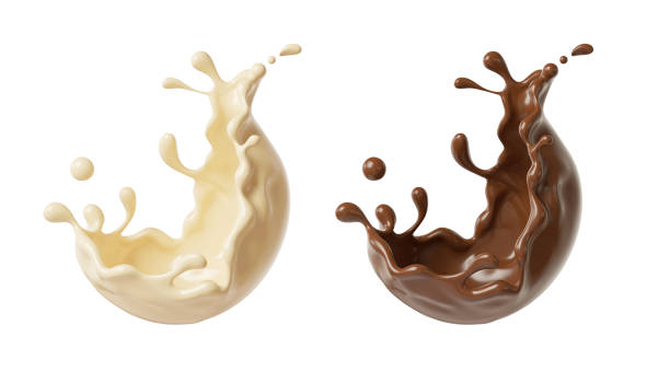 marrone spruzzo di cioccolato liquido o spruzzo di cacao design isolato - white chocolate foto e immagini stock