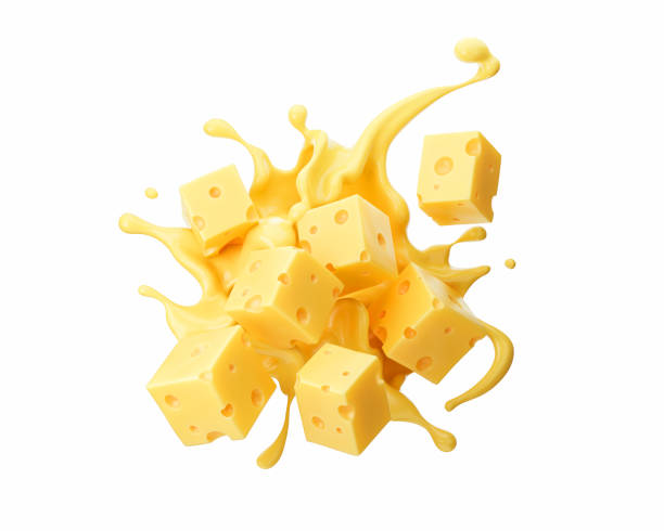 istock Cheese sauce splashing in the Heart Shape with cheddar cheese, 3d rendering. 1407668499