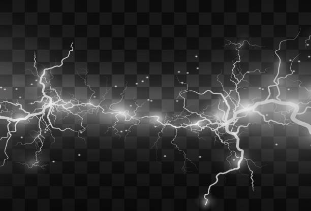 illustrazioni stock, clip art, cartoni animati e icone di tendenza di luce isolata fulmine vettoriale . magiche linee astratte di luce. effetti realistici di illuminazione naturale - thunderstorm