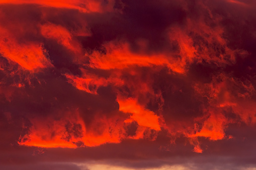 Cloudscape during sunset, with extreme red colors