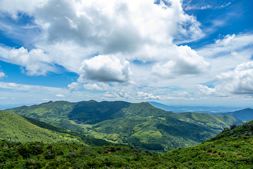 Amazing view over the jungle forests in the hills of central Puerto Rico in summer