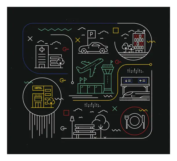 Vector illustration of Modern Illustration of City Elements Design.