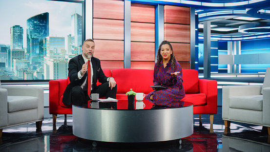 Weekly Talk Show Talk Show Tv Program And News Discussion Two Charismatic Presenters ...