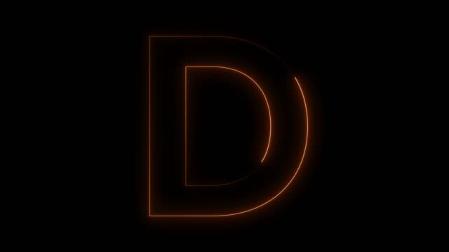 D Letter Yellow Neon Glowing Symbol on Black Background. 4k Animation.
