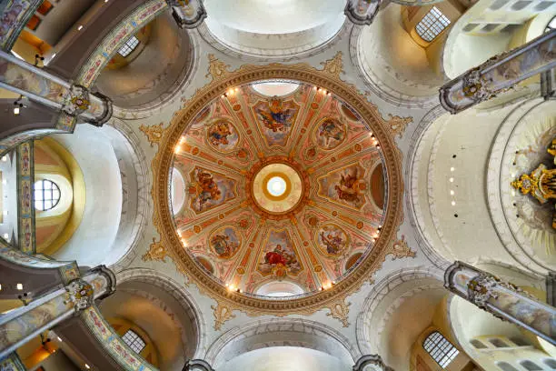Dome of famous Dresden Frauenkirche (Church of Our Lady) in Dresden, Germany