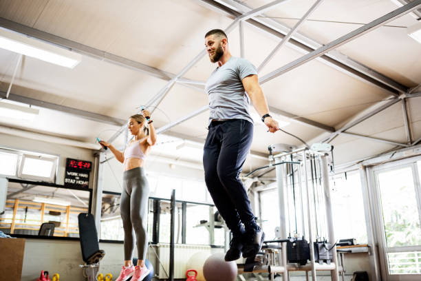 istock Working out with skipping ropes at the gym 1407684320