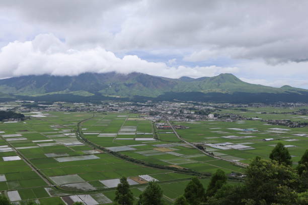 istock Rural areas spread over the Aso caldera, an active volcano in Japan 1407684438