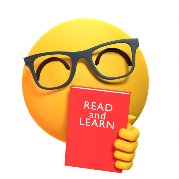 Back to School emoji concept while student is reading a book suggesting reading and learning in excitement in 3D. Easy to crop for all your design and print needs.