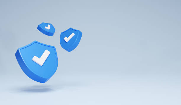 istock 3D Rendering Checkmark Safety and Security Shield Icon Symbols Blue Horizontal 1407689584