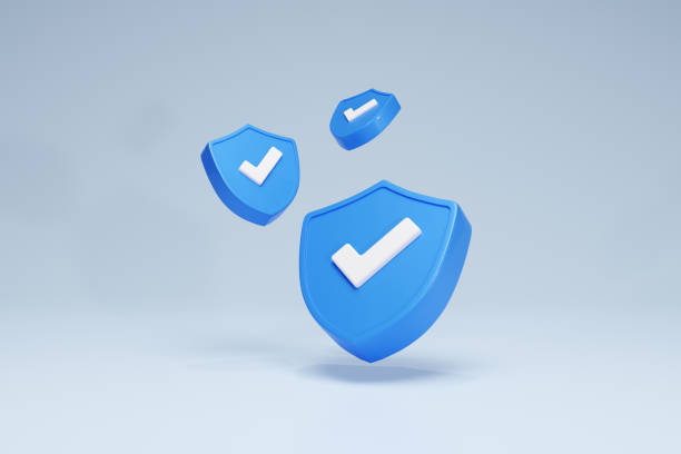 istock 3D Rendering Checkmark Safety and Security Shield Icon Symbols Blue Set View 1407689585