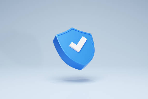 istock 3D Rendering Checkmark Safety and Security Shield Icon Symbols Blue Perspective 1407689586