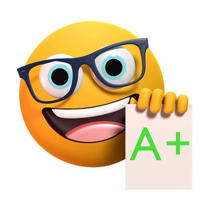 Back to School emoji concept while student is smiling and showing his A grade paper in excitement in 3D. Easy to crop for all your design and print needs.
