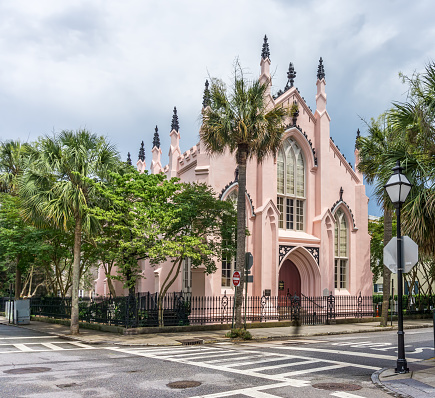 A pink church in Charleston, South Carolina.