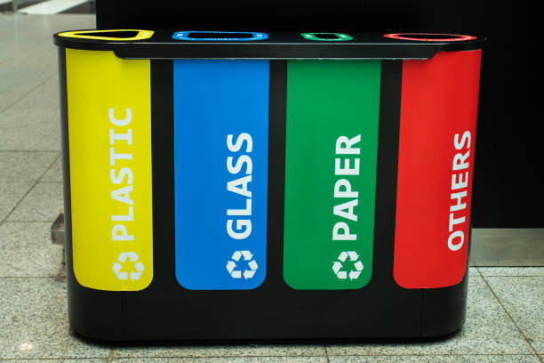 istock garbage sorting, waste recycling, separate containers for recycling plastic, glass and paper 1407695196