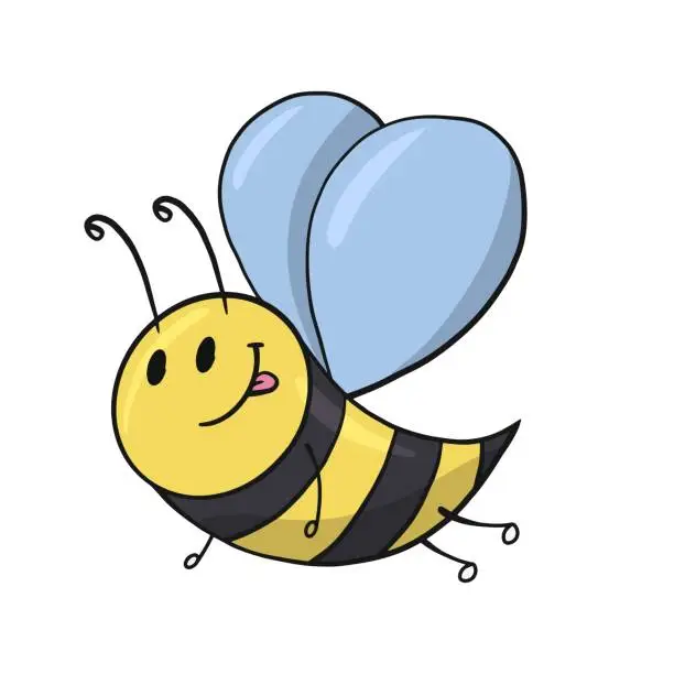 Vector illustration of Cute little bee character, bee smiles, cartoon-style vector illustration