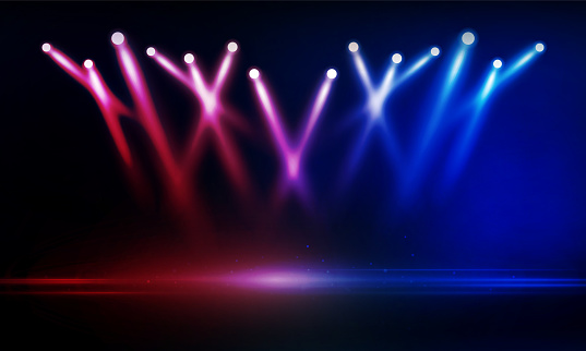 Magenta blue lights on the stage light floodlights vector design.