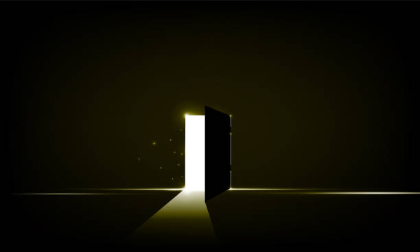 istock Abstract Dark Room Light Coming In Through an Open Door - New Possibilities, Hope, Overcome Problems, Solution Finding Concept 1407697400