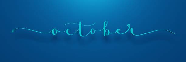 istock 3D render of turquoise OCTOBER brush calligraphy banner 1407697556