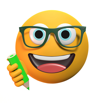 Back to School emoji concept while student is working with a pencil in 3D. Easy to crop for all your design and print needs.