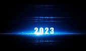 istock Abstract businessman open Key Door Light out 2023 business pixel Hitech communication concept innovation background, vector design 1407697991