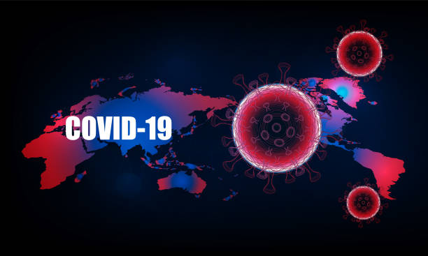 istock Dark background with bacteria and the inscription coronavirus COVID-2019 on a red Abstract bokeh Light background vector design . 1407698591