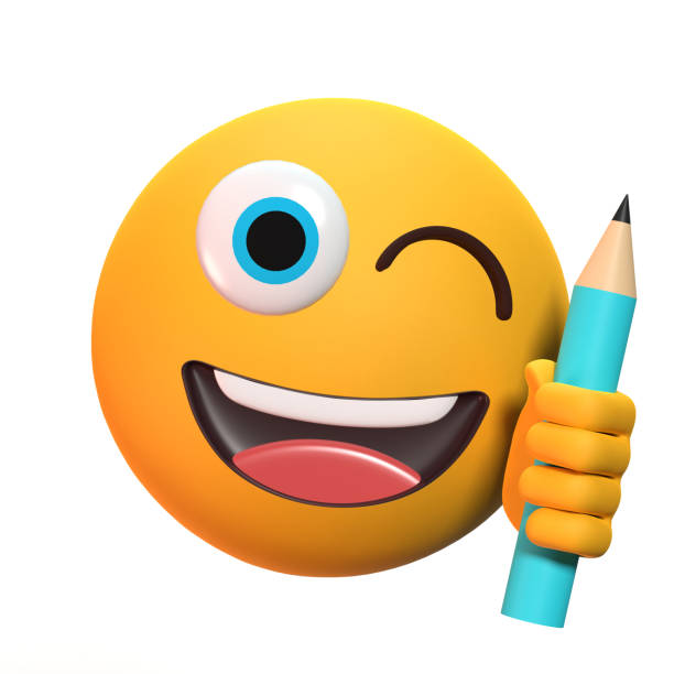 Back to School emoji concept while student is working with a pencil in 3D. Easy to crop for all your design and print needs.