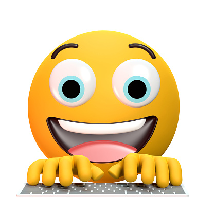 Back to School emoji concept while student is working on a digital tablet or laptop in 3D. Easy to crop for all your design and print needs.