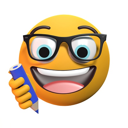 Back to School emoji concept while student is working with a pencil in 3D. Easy to crop for all your design and print needs.