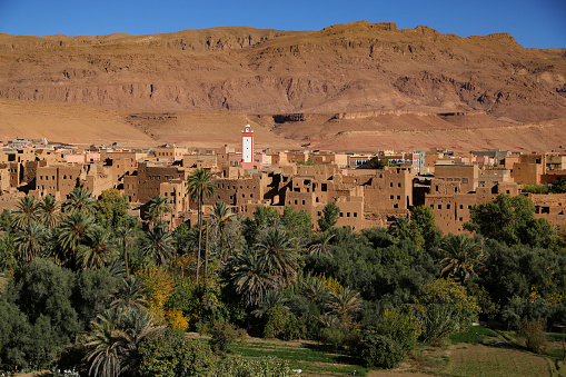 Panorama of town Tinghir in Atlas mountains in Morocco.